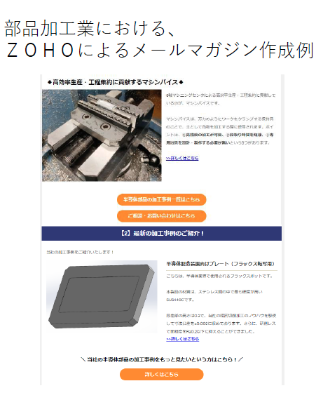 部品加工業における、Zohoによるメールマガジン作成例
